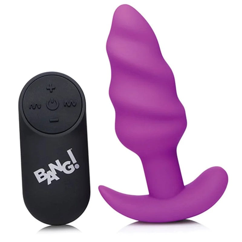 Bang!21xVibratingSiliconeRechargeableSwirlButtPlug–RemoteControl–Purple