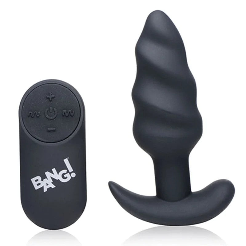 Bang!21xVibratingSiliconeRechargeableSwirlButtPlug–RemoteControl–Black