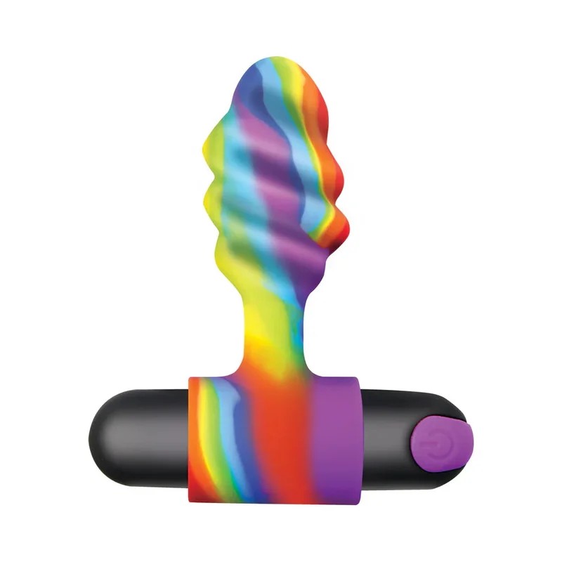 Bang!VibratingSiliconeRechargeableSwirlButtPlug–RainbowMulticolor