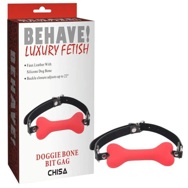 Behave!–DoggieBoneBitGagFauxLeatherSiliconeDogBoneBuckleClosure(Red)