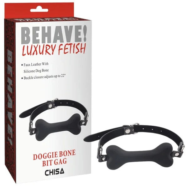 Behave!–DoggieBoneBitGagFauxLeatherSiliconeDogBoneBuckleClosure(Black)
