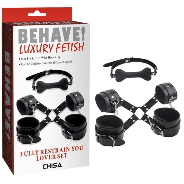 Behave!–FullyRestrainYouLoverSetHog-Tie&CuffWithBoneGag(Black)
