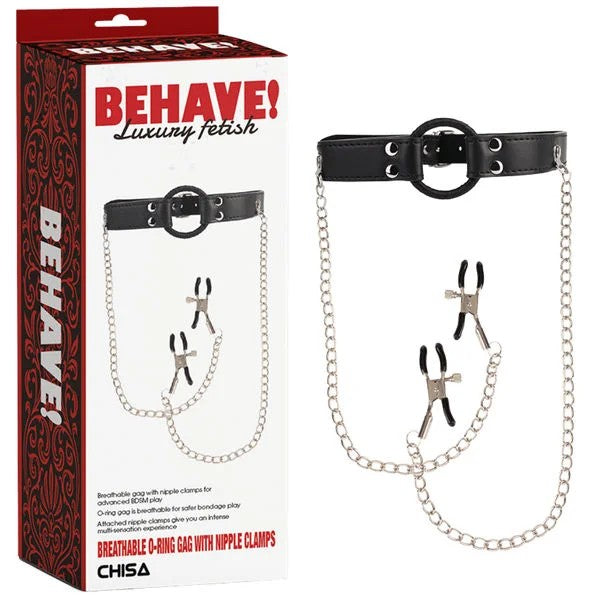 Behave!–O-RingGagWithNippleClamps(Black)