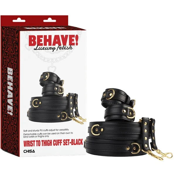 Behave!–WristToThighCuffSet(Black/Gold)