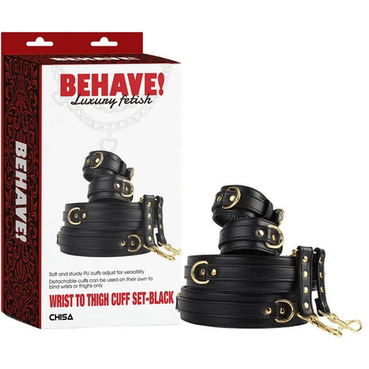 Behave!–WristToThighCuffSet(Black/Gold)