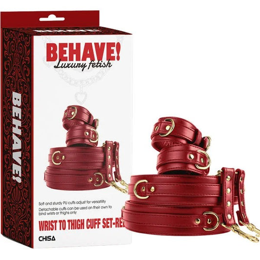 Behave!–WristToThighCuffSet(Red/Gold)