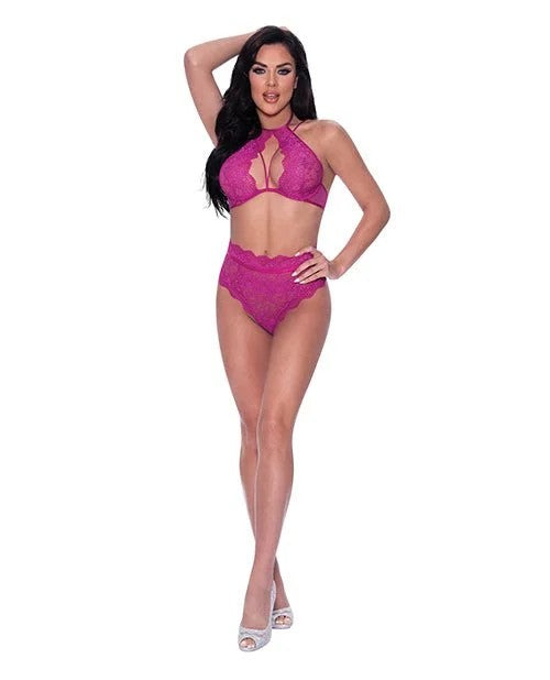 BerryliciousLaceHalterTop&PantyPinkS/M