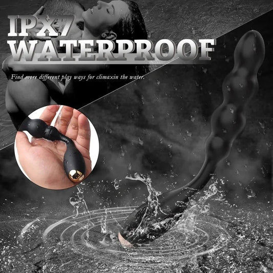 BlackSiliconeAnalBeadsVibratingButtPlug–StimulatingMaleProstateMassager