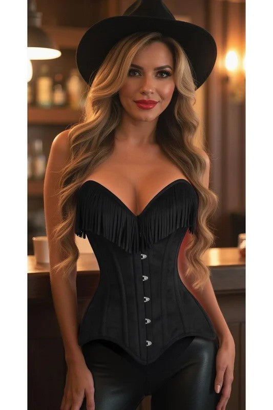 BlackSuedeSteelBonedOverBustCorset