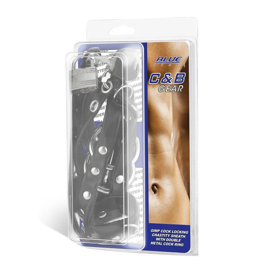 BlueLine–C&BGearGIMPCockLockingChastitySheathwithDoubleMetalCockRing