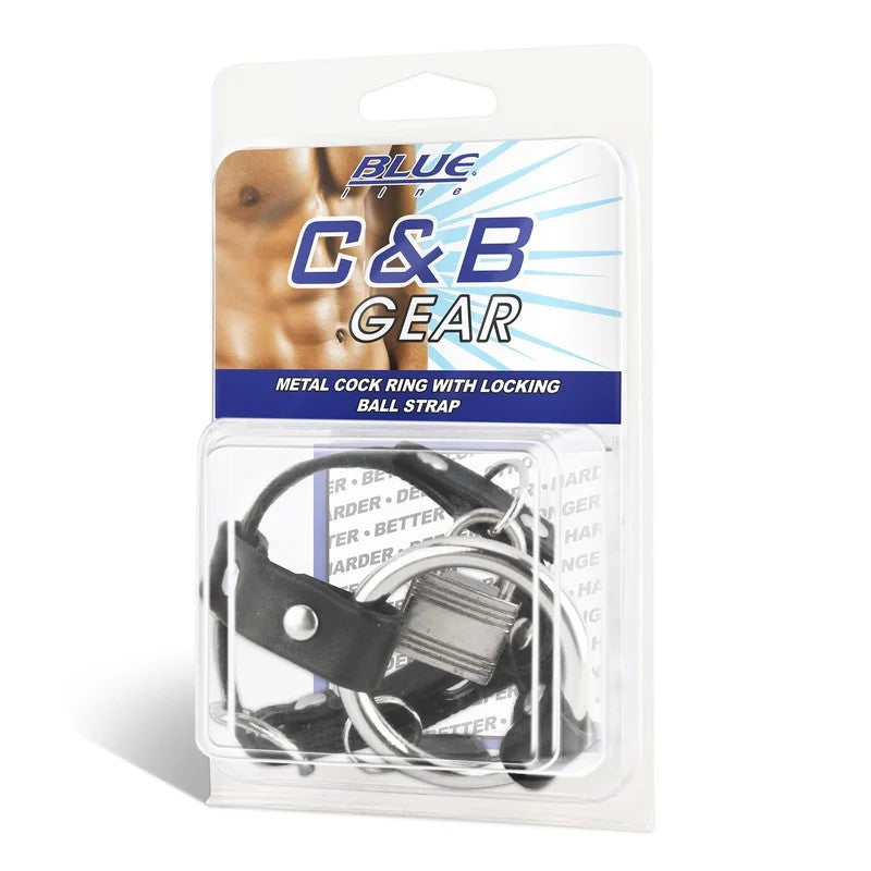 BlueLine–C&BGearMetalCockRingwithLockingBallStrap