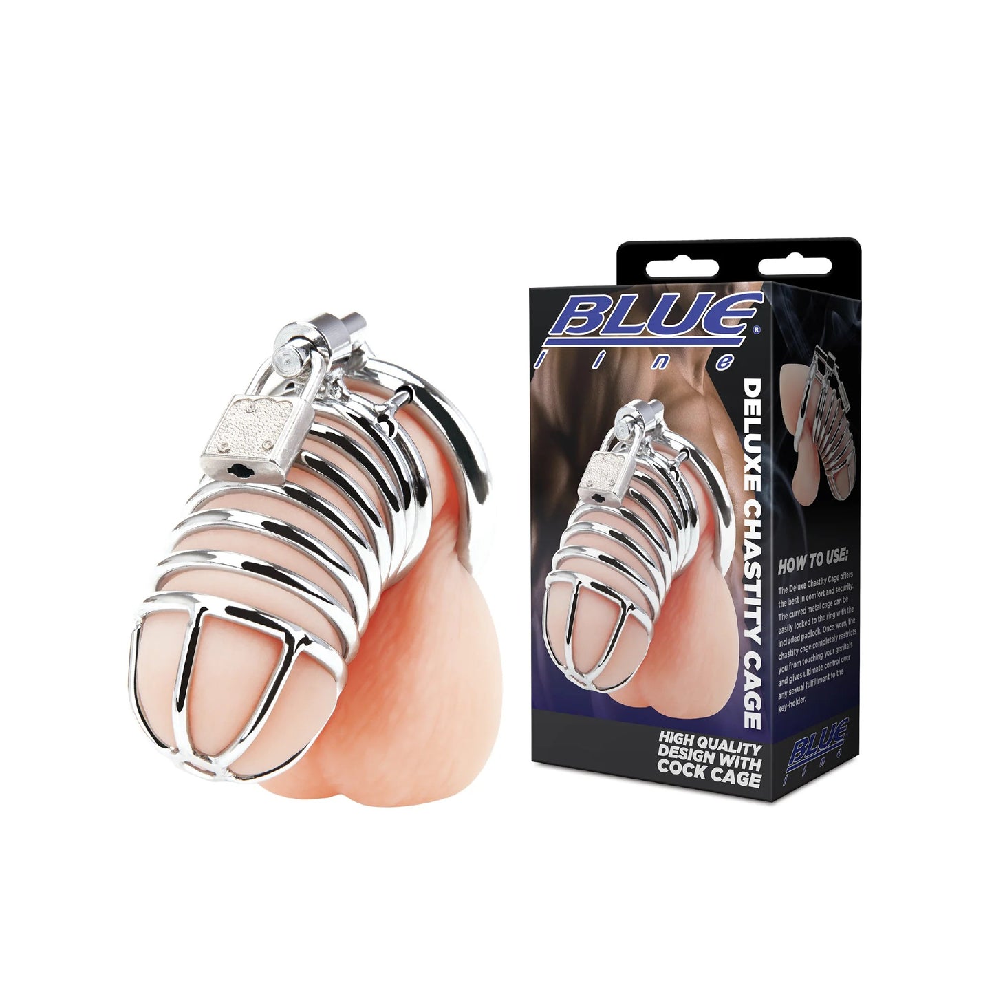 Blueline–DeluxeChasityCageCockCagewithPadlock(Silver)