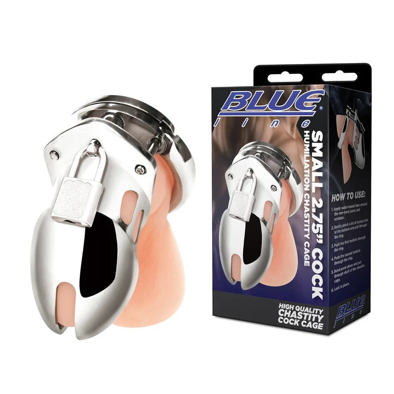Blueline–StainlessSteelSmall2.75″CockHumiliationChastityCage(ChromeSilver)