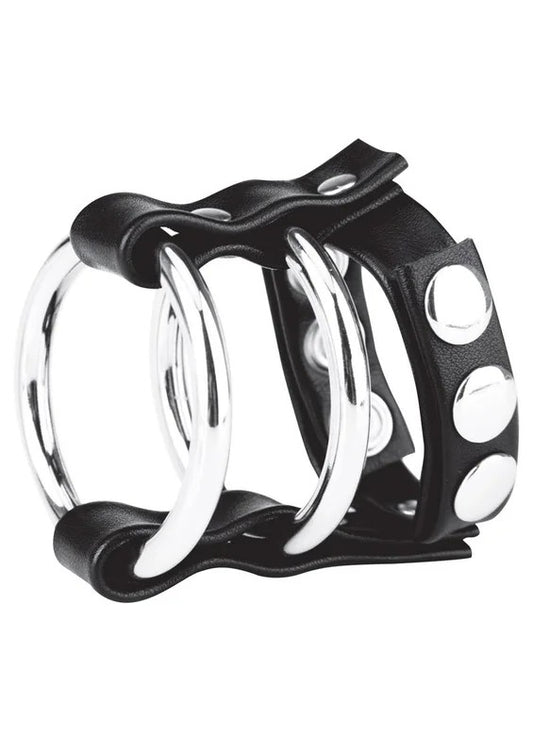 BlueLineCandBGearDoubleMetalCockRingwithAdjustableSnapBallStrap
