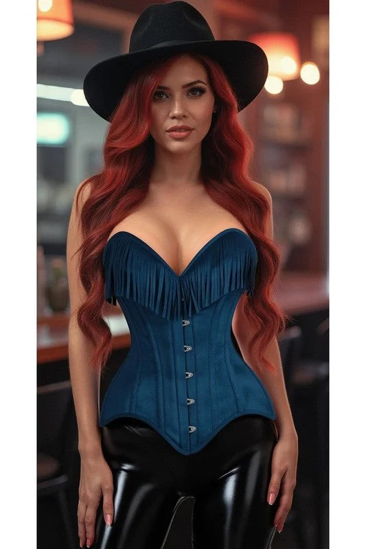 BlueSuedeSteelBonedOverBustCorset