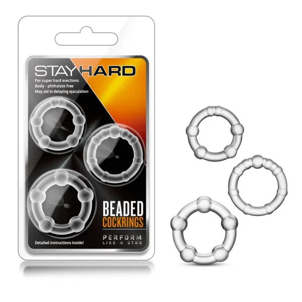 Blush–StayHardBeadedCockrings(Clear)