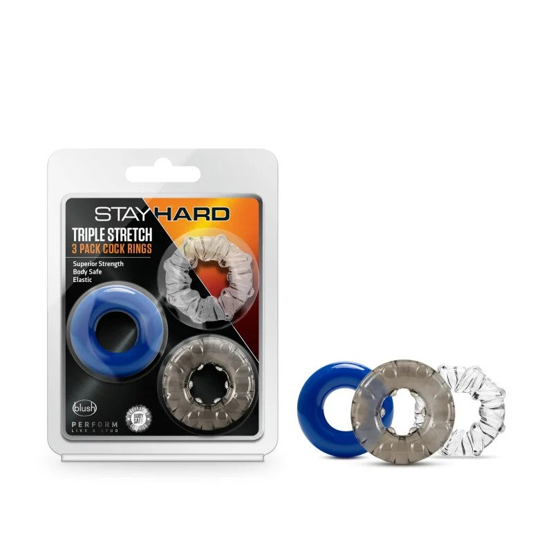 Blush–StayHardTripleStretch3PackCockrings(Multi-colour)