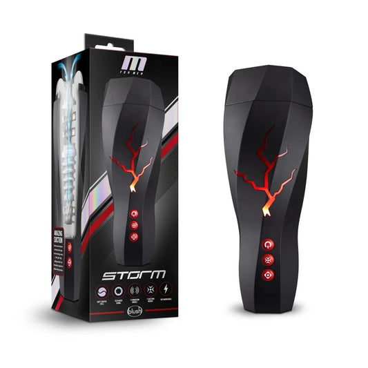 Blush–StormRechargeableSuctionPoweredStroker(Black/White)