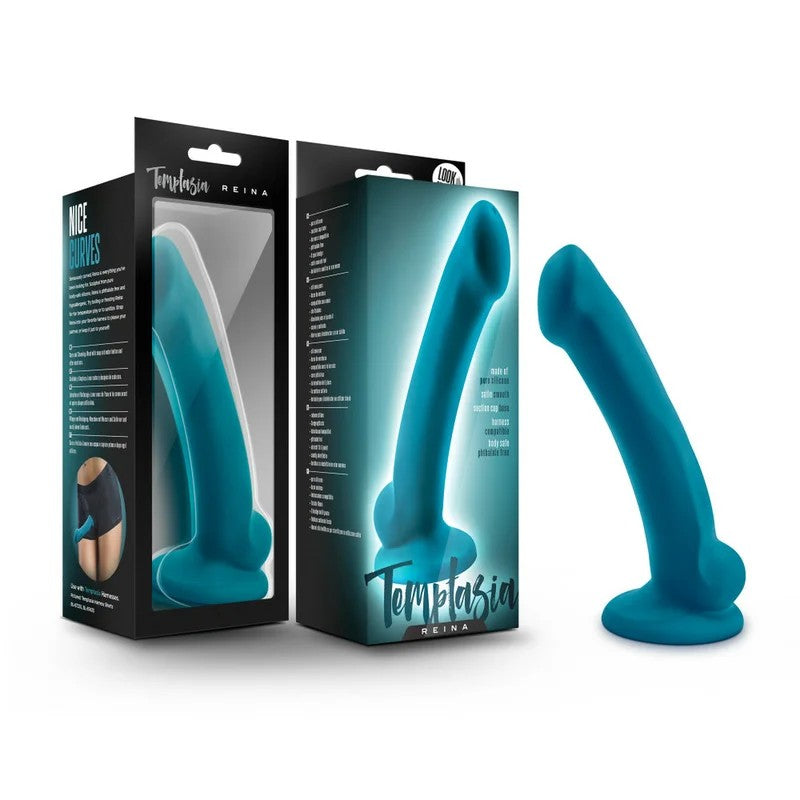 Blush–Temptasia“Reina”7″Semi-PhallicSiliconeDongwithBalls(Teal)