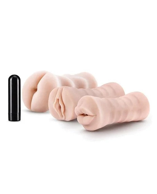 BlushMForMenSelfLubricatingVibratingStrokerSleeveKit–VanillaPackOf3