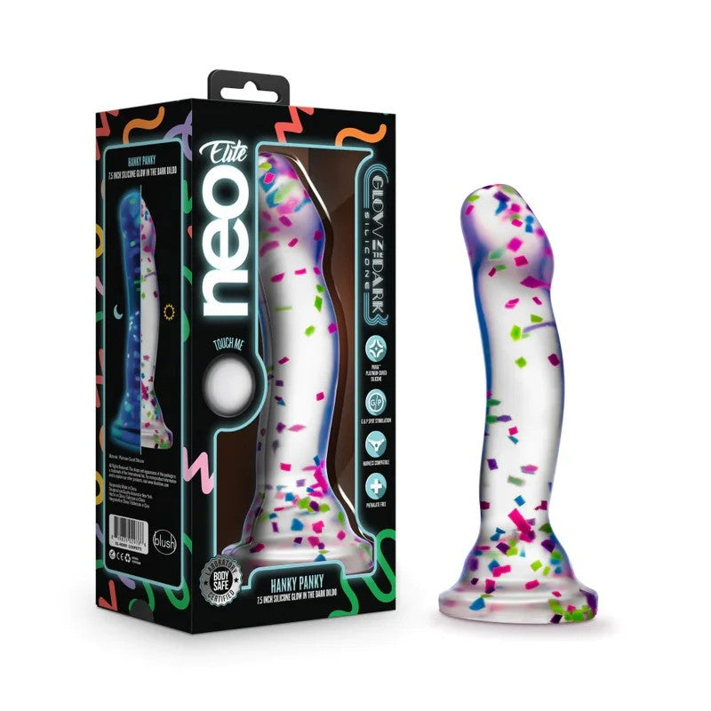 BlushNeoEliteHanky-Panky7.5InchPurioSiliconeGlowInTheDarkDildo