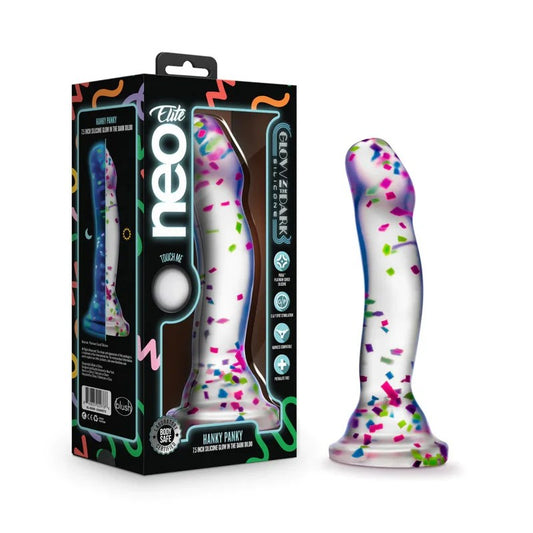BlushNeoEliteHanky-Panky7.5InchPurioSiliconeGlowInTheDarkDildo