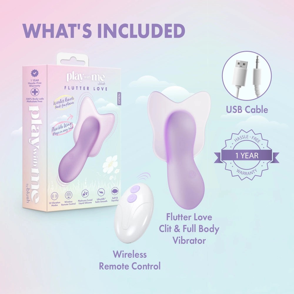BlushPlayWithMeFlutterLoveRemoteControlSiliconeVibratorClitoralandNippleMassager