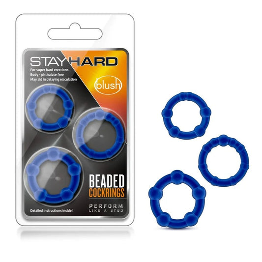 BlushStayHardBlueBeadedPenisRings3Pack