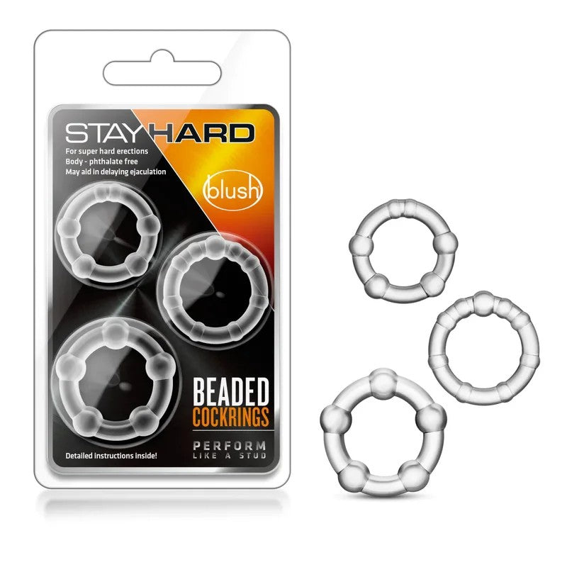 BlushStayHardClearBeadedCockRings3Pack
