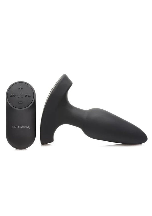 BootySparksLaserF…MeRechargeableSiliconeAnalPlugwithRemoteControl–Small–BlackwithRedLight