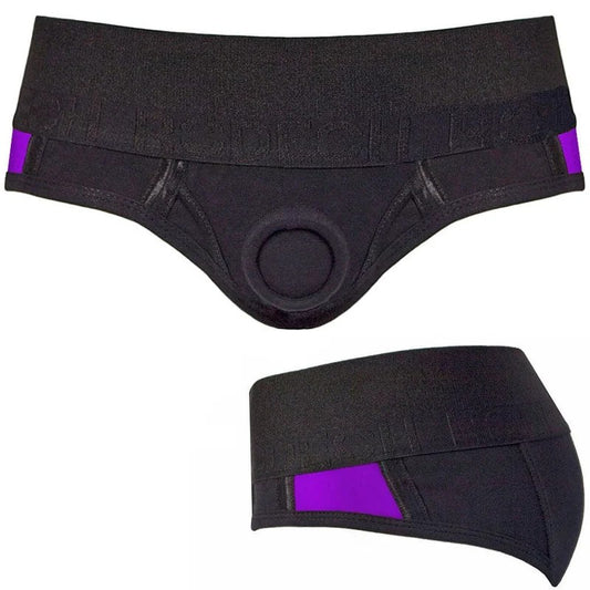 Brief+Harness–Black&PurpleStripe–3X