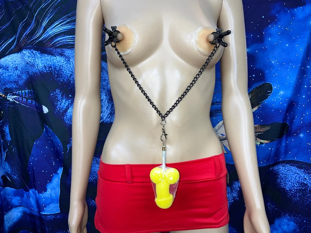 BullnoseAdjustableNippleClampswithaPinaColadaCockSucker