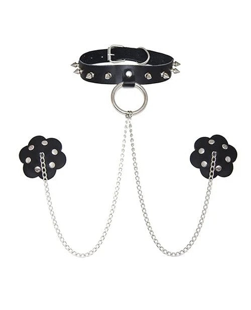 BurlesqueSlave4UChainNeckChokerLeatherReusableSiliconeNipztix–BlackO/s