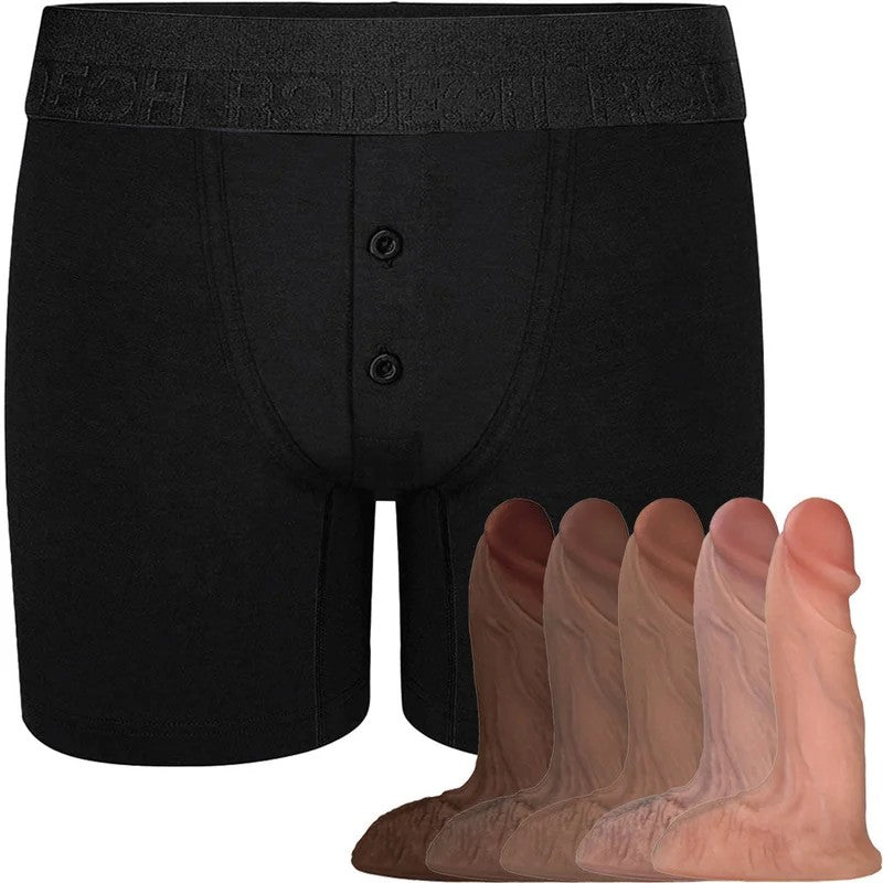 ButtonFlyBoxer+Harness&UltimateRealisticDildo–PackageDeal