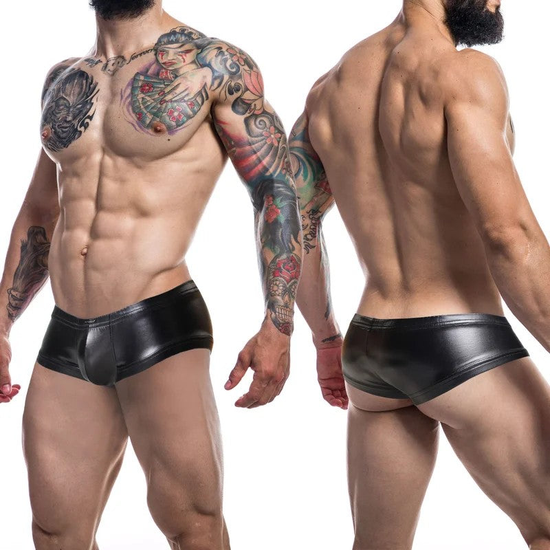 C4M–CutforMenMensLeatheretteBootyShorts–XL(Black)