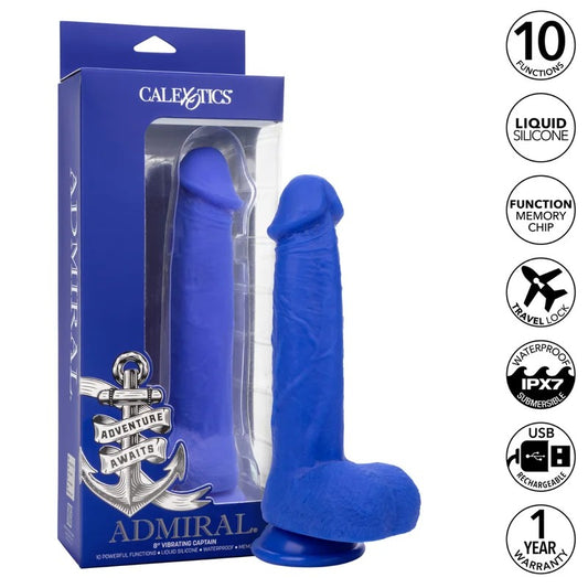 Calexotics–Admiral“Captain”8″SiliconeVibratingDildo(Blue)