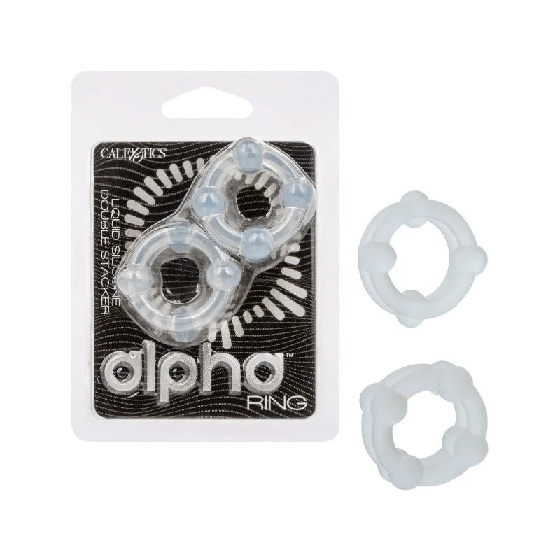 Calexotics–AlphaLiquidSiliconeDoubleStackerPenisRings–(Clear)