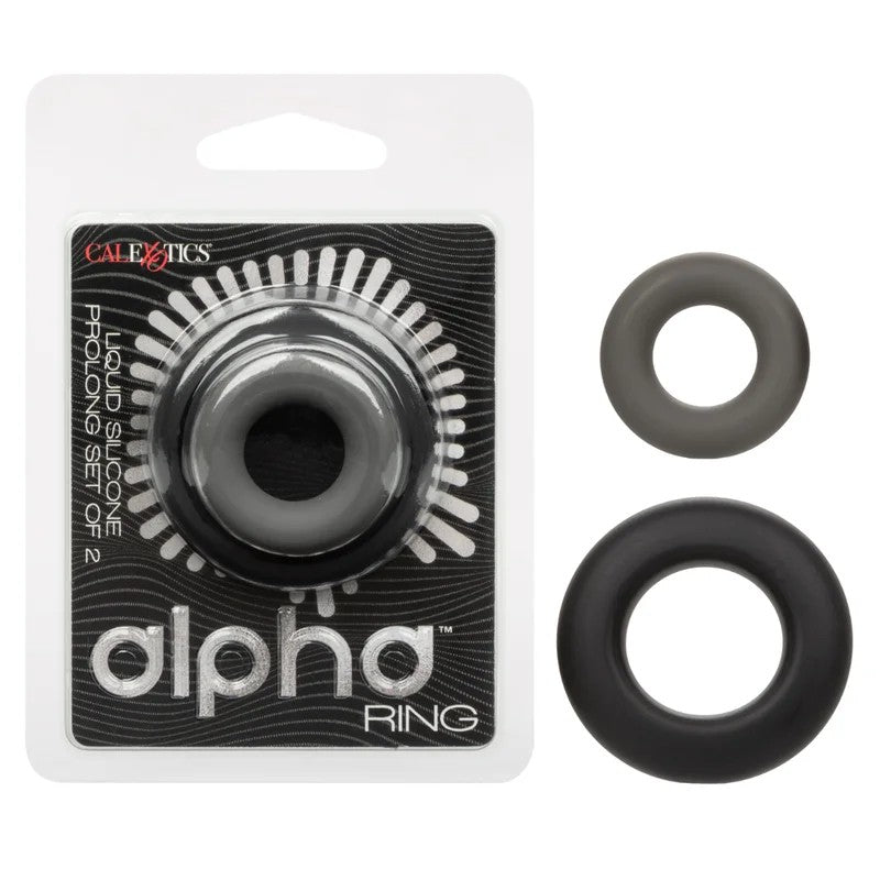 Calexotics–AlphaRingLiquidSiliconeProlongSetOf2Rings(Black/Grey)