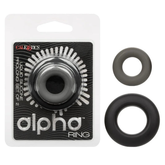 Calexotics–AlphaRingLiquidSiliconeProlongSetOf2Rings(Black/Grey)