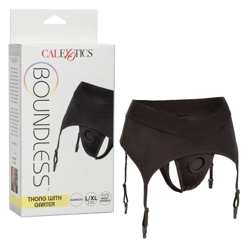 Calexotics–BoundlessThongwithGarterHarnessL/XL(Black)