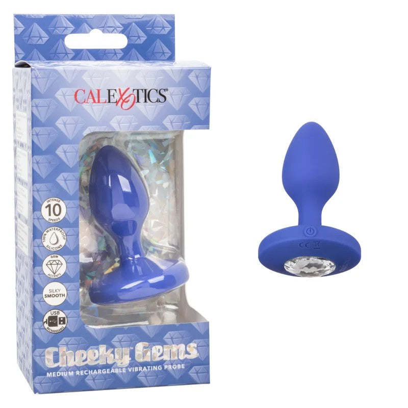 Calexotics–CheekyGemsRechargeableVibratingGemPlug–Medium(Blue)
