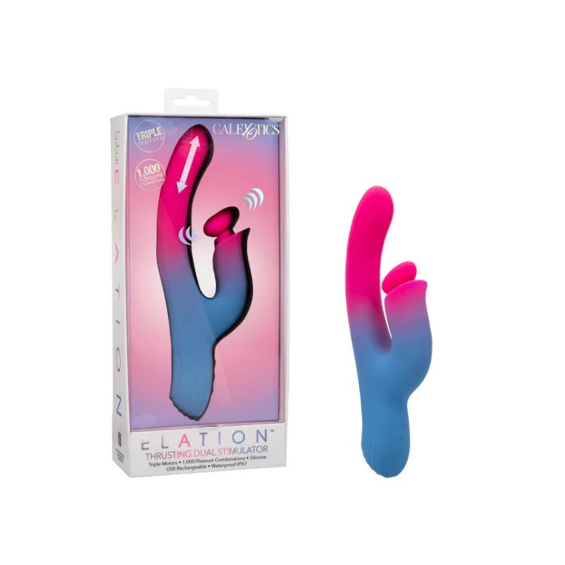 Calexotics–Elation™ThrustingDualStimulatorVibrator–(Blue/Pink)
