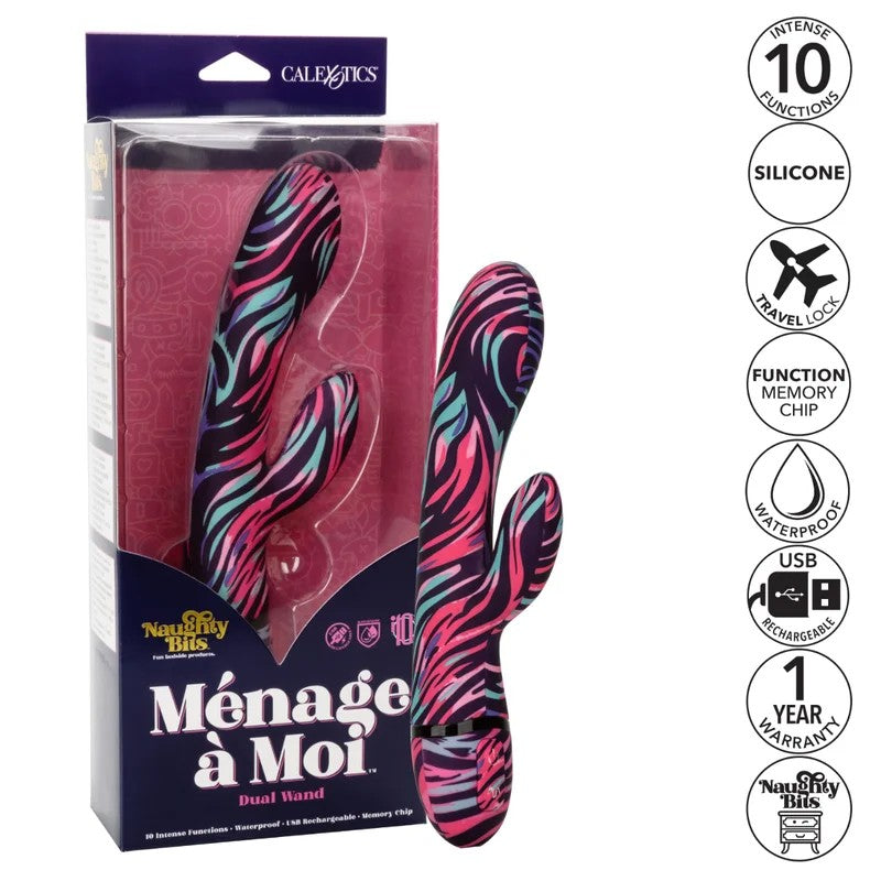 Calexotics–NaughtyBits“MenageaMoi”RabbitVibrator(80’sTigerPastel)