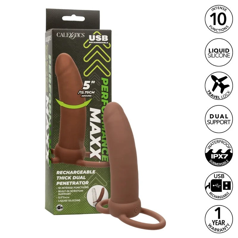 Calexotics–PerformanceMaxx5″RechargeableThickDualPenetrator(DarkFlesh)
