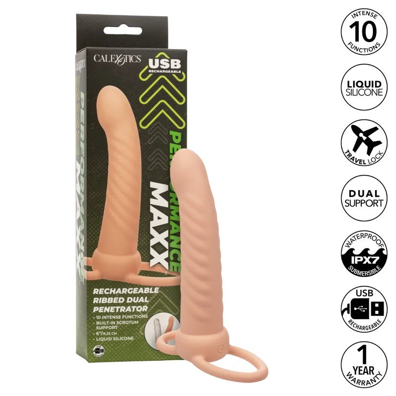 Calexotics–PerformanceMaxx6″RechargeableRibbedDualPenetrator(LightFlesh)