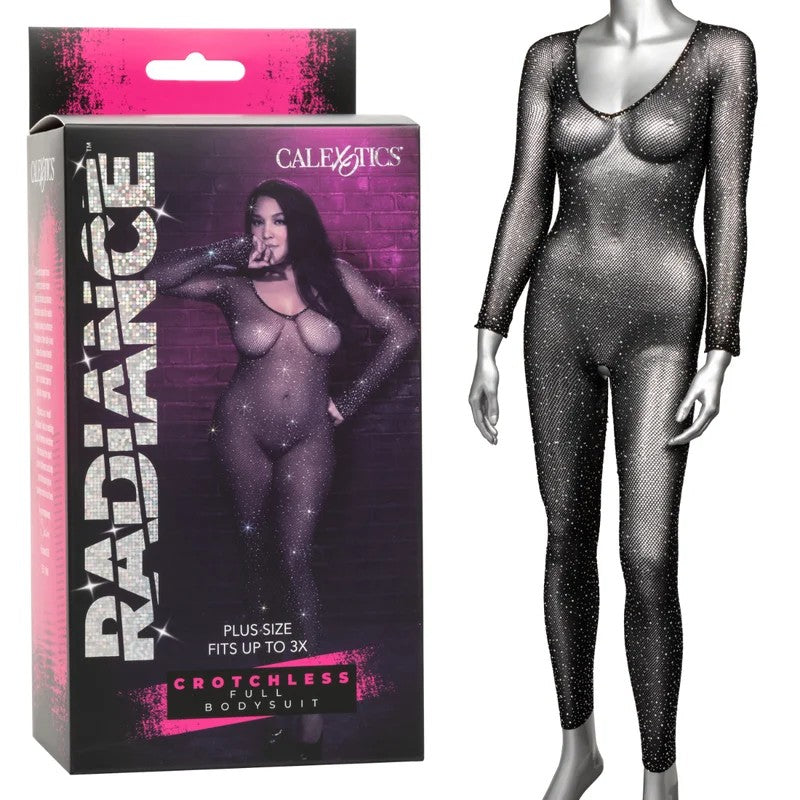 Calexotics–RadianceCrotchlessFullBodySuit–PlusSize(SparklyBlack)