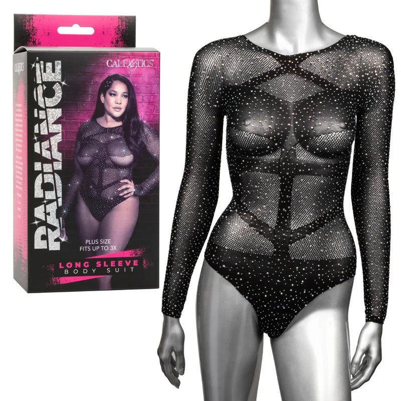 Calexotics–RadianceLongSleeveBodySuit–PlusSize(SparklyBlack)