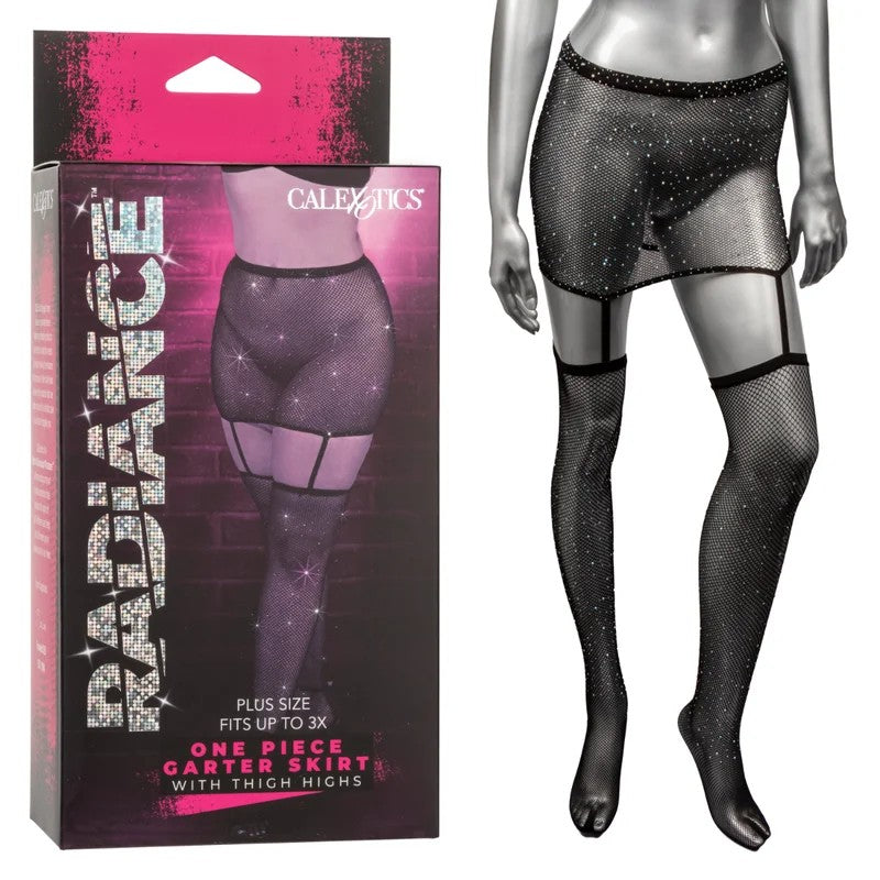 Calexotics–RadiancePlusSizeOnePieceGarterSkirtwithThighHighs–1X-3X(SparklyBlack)
