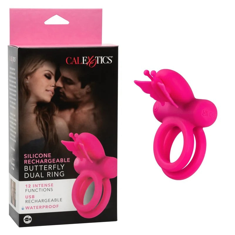 Calexotics–SiliconeRechargeableButterflyDualRing(Pink)