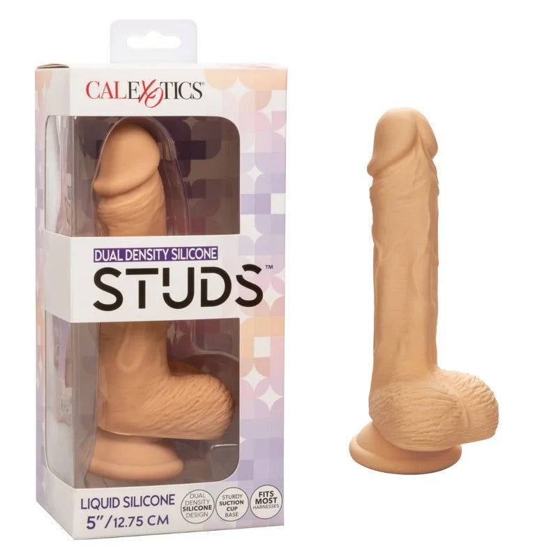 Calexotics–SiliconeStuds5″DualDensityLiquidSiliconeDongwithBalls(LightFlesh)